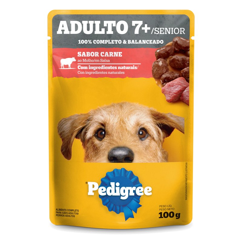 Sachê Pedigree Cães Adultos 7+ Carne ao Molho 100g