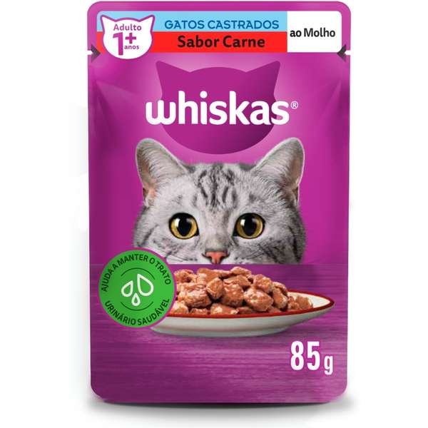 Sachê Whiskas Gatos Castrados Carne ao Molho 85g